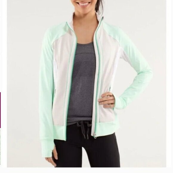 Lululemon Run: Beach Runner Jacket Dune / Fresh Teal / White sz 6 - Picture 3 of 9